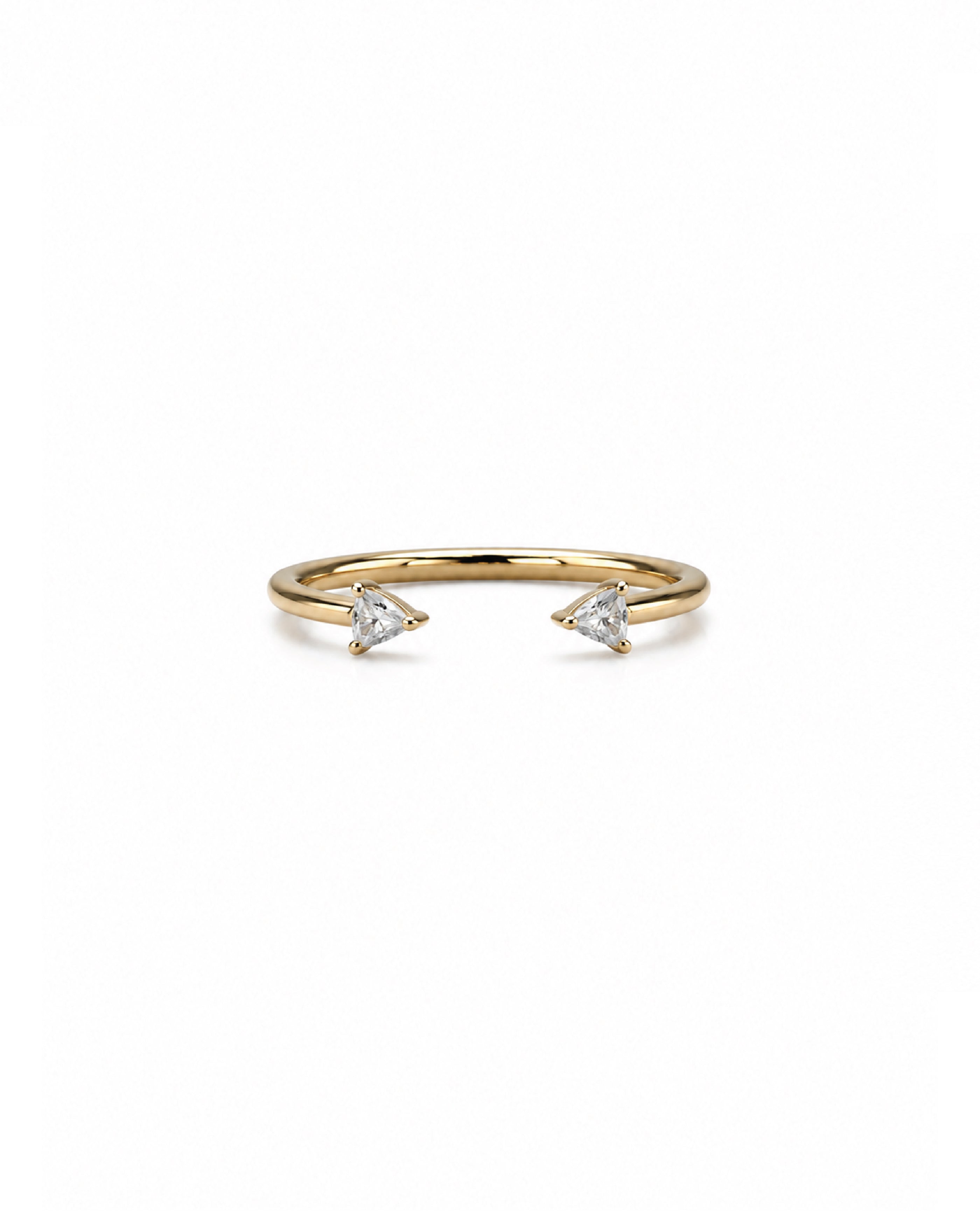 14k gold trillion diamond claw ring, open design