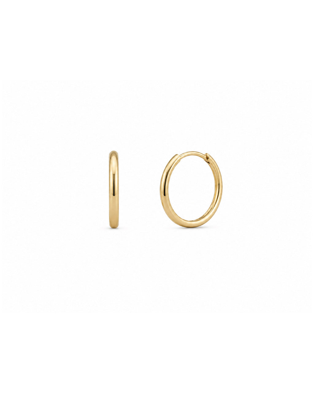 14k gold huggie hoop earrings, mini and regular sizes