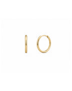 14k gold huggie hoop earrings, mini and regular sizes