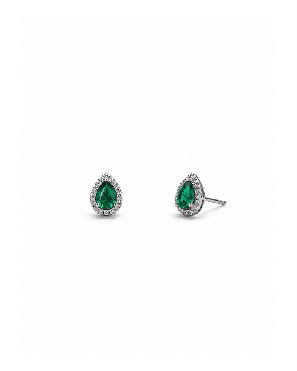 Pear Diamond Halo Emerald Studs