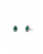 Pear Diamond Halo Emerald Studs