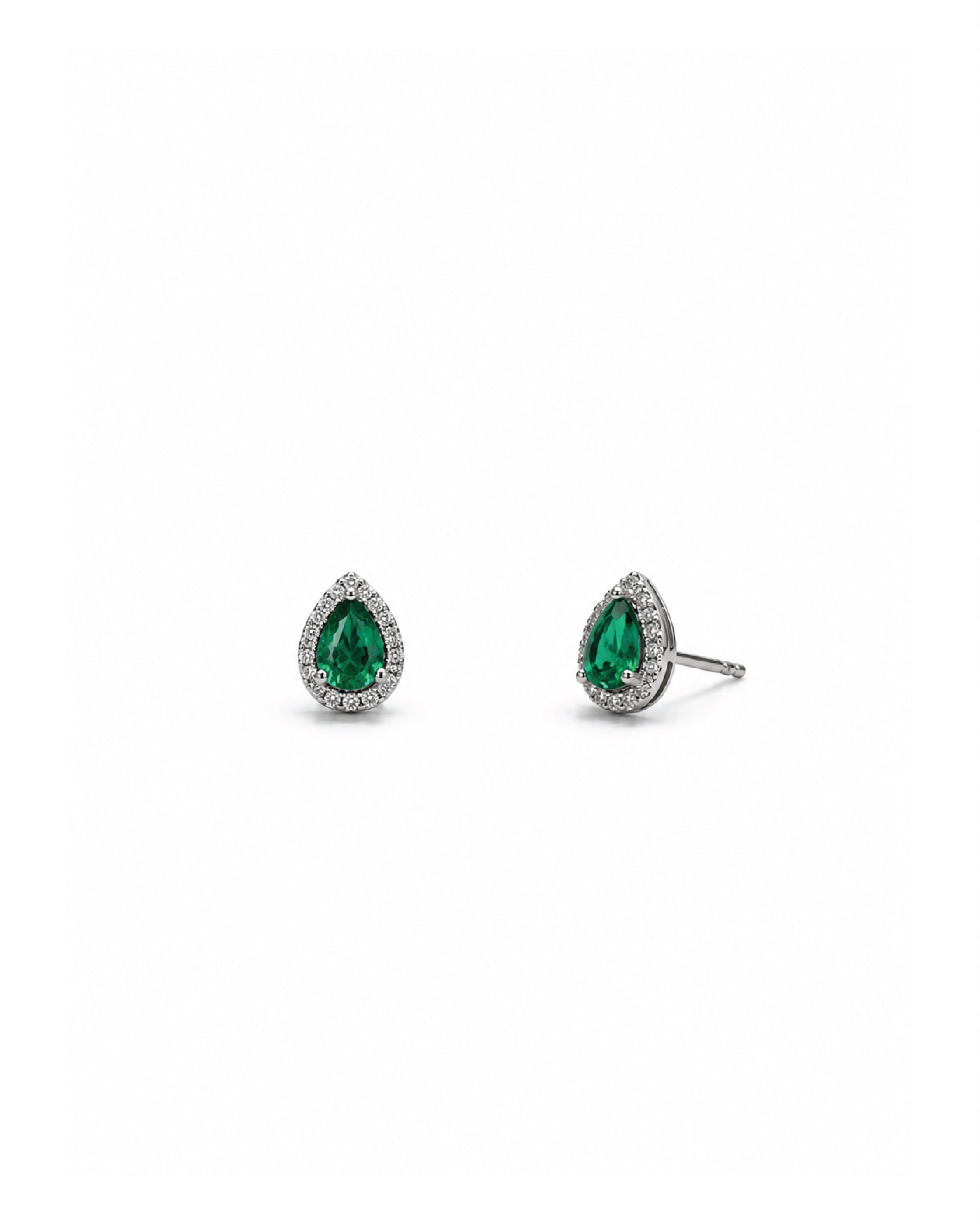 Pear Diamond Halo Emerald Studs