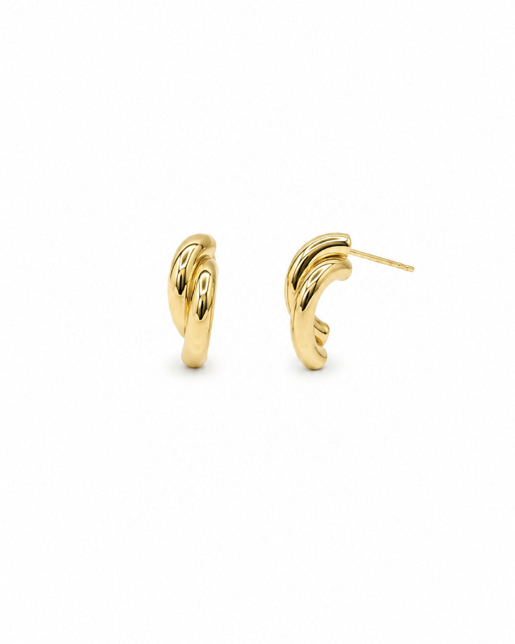 Twist stud earrings worn on model, close-up
