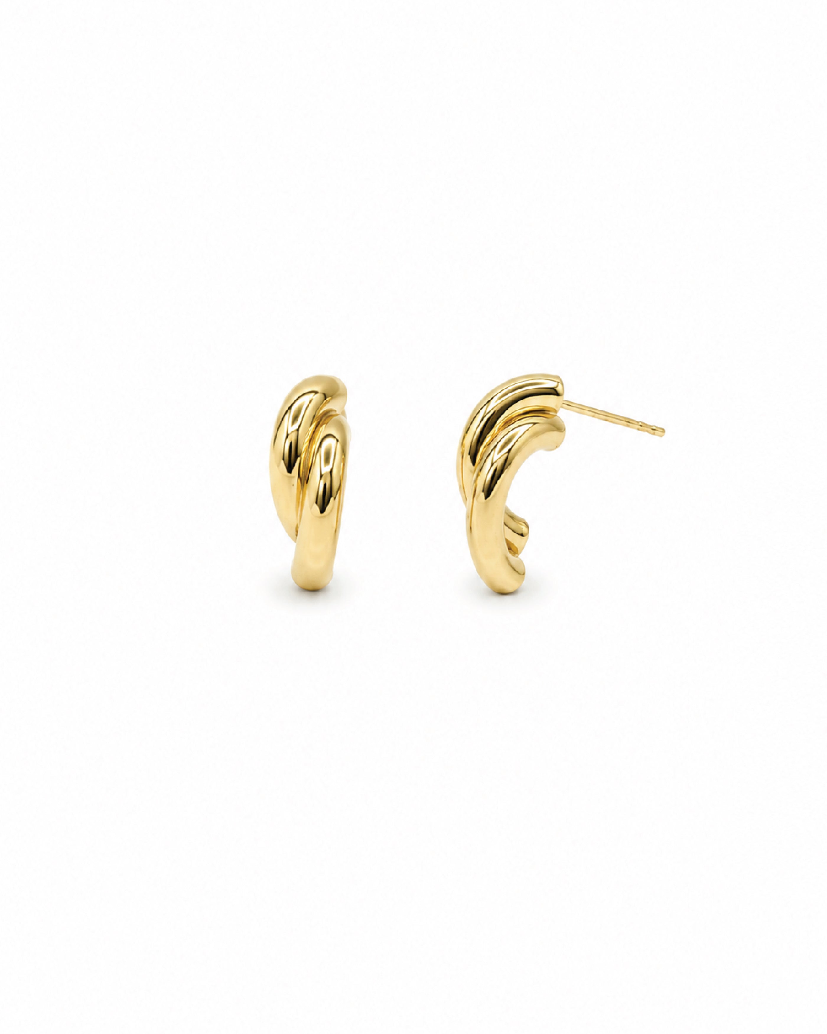 Twist stud earrings worn on model, close-up