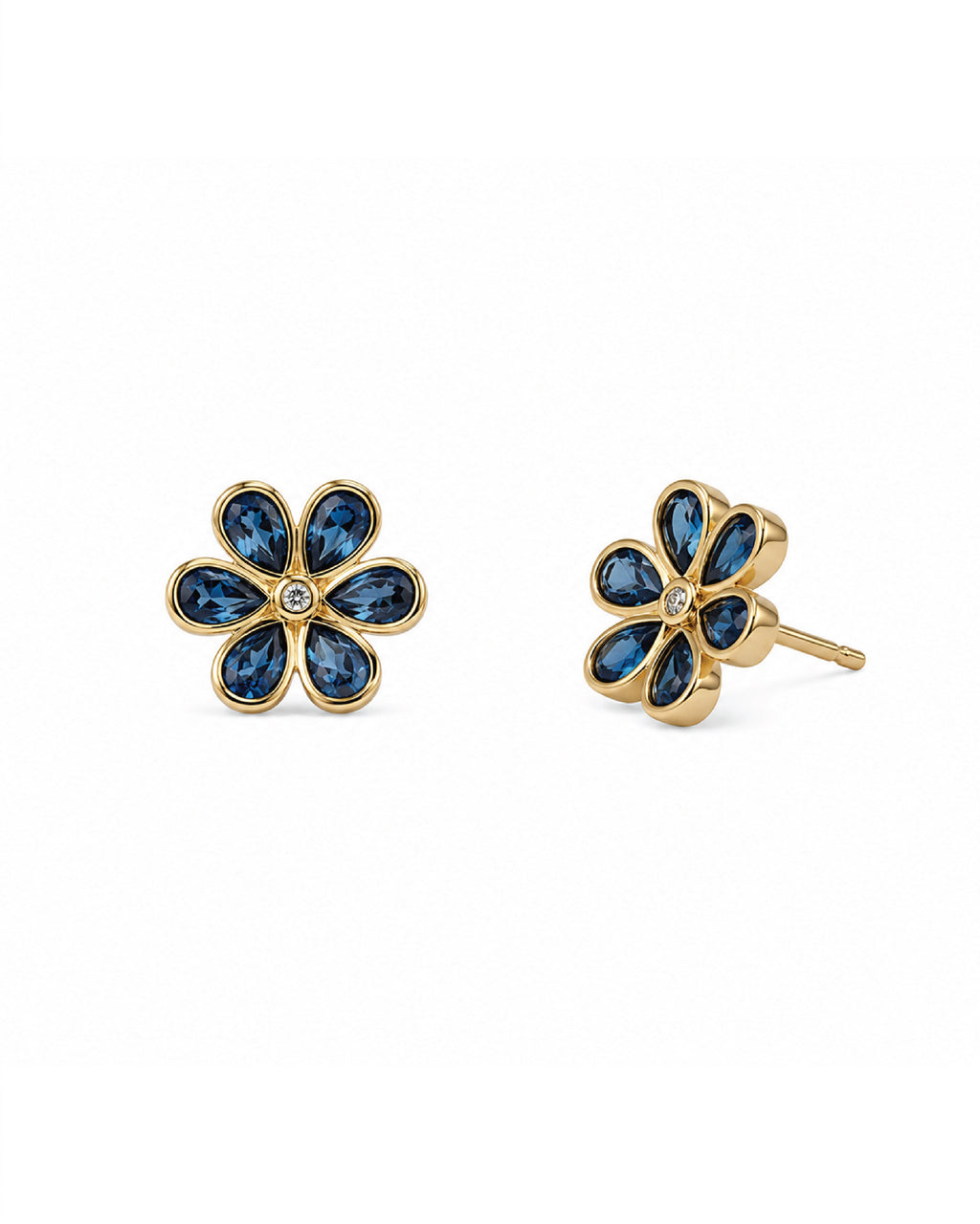 Blue Sapphire Flower Studs