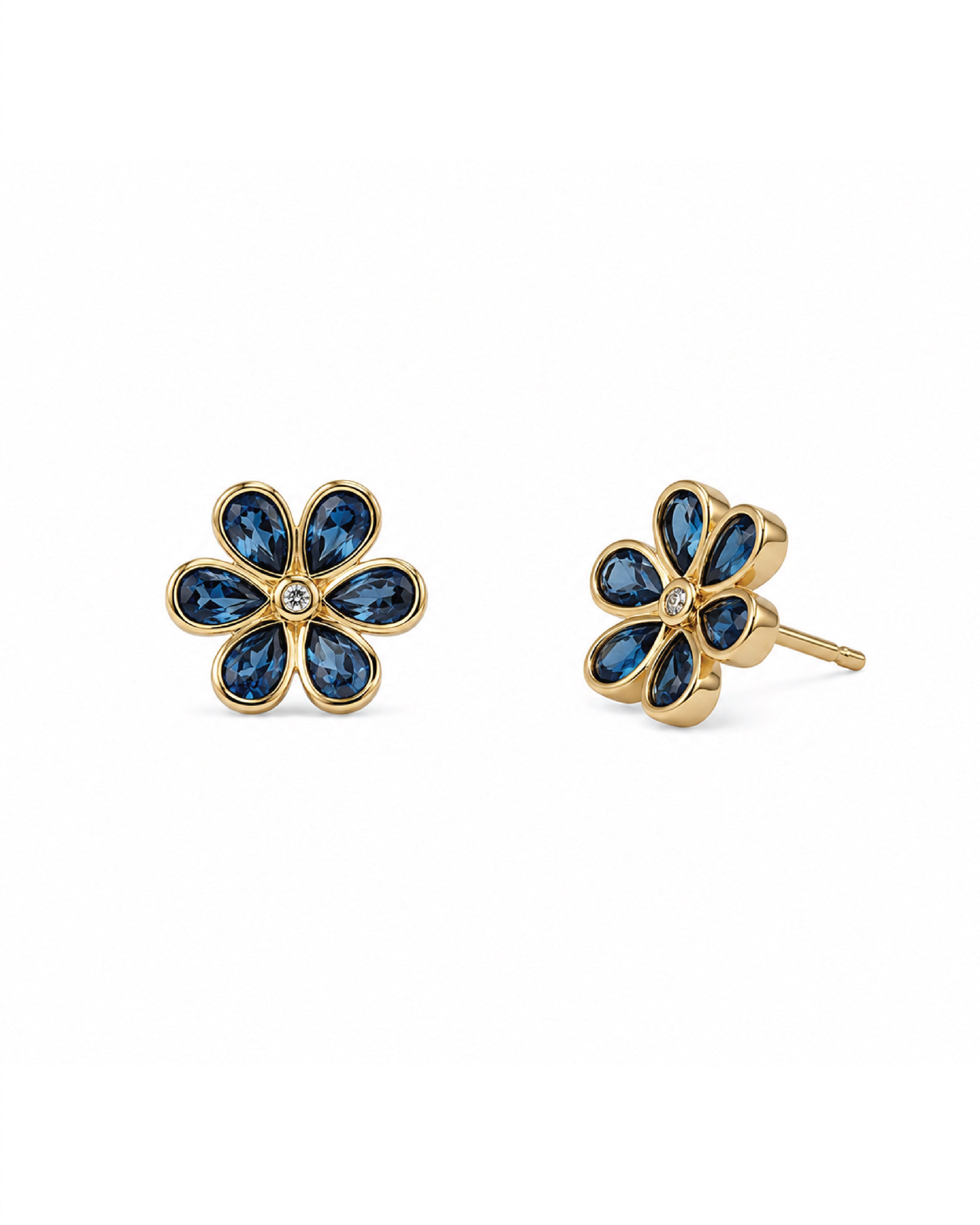 Blue Sapphire Flower Studs