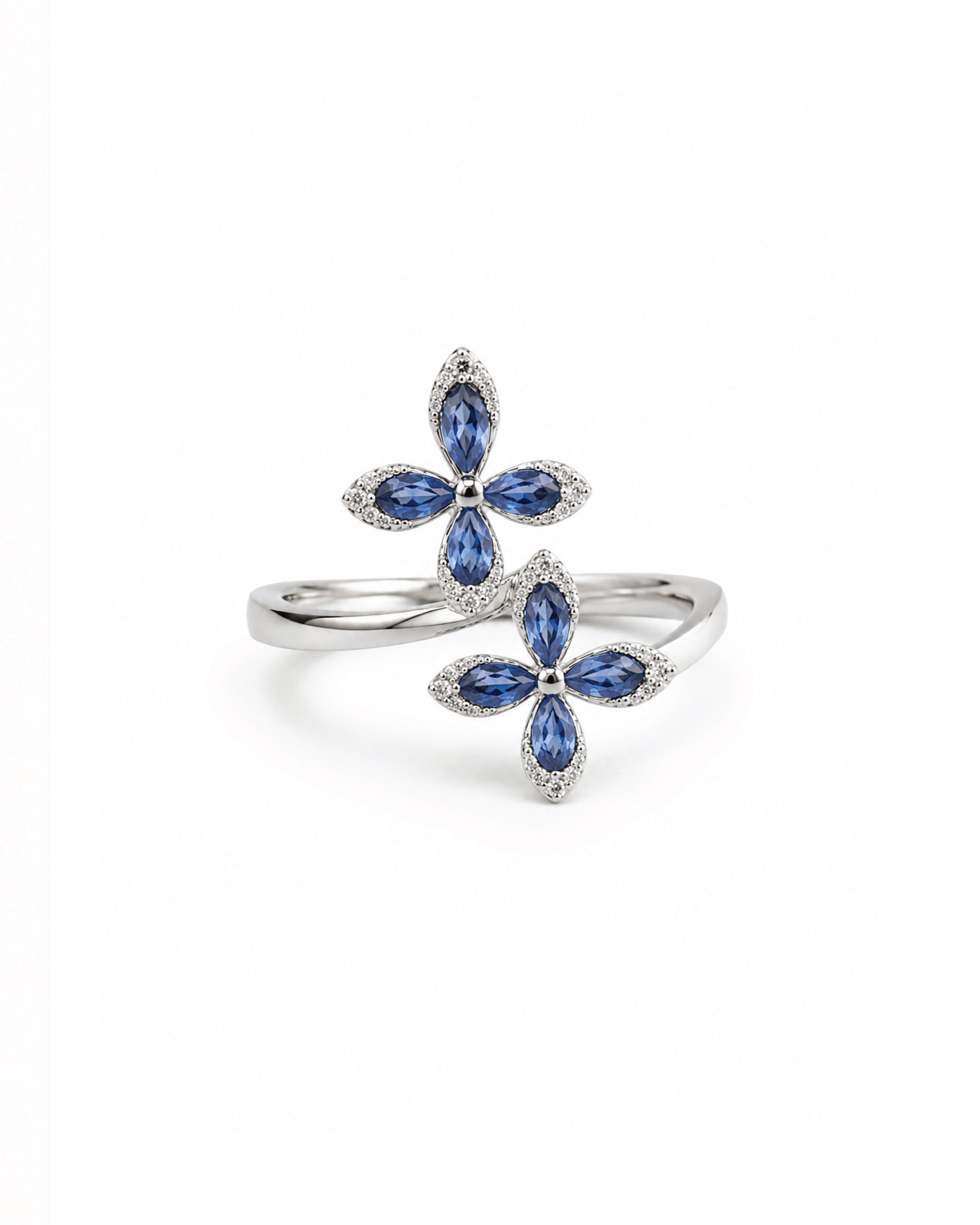 Marquise Blue Sapphire Fleur Ring