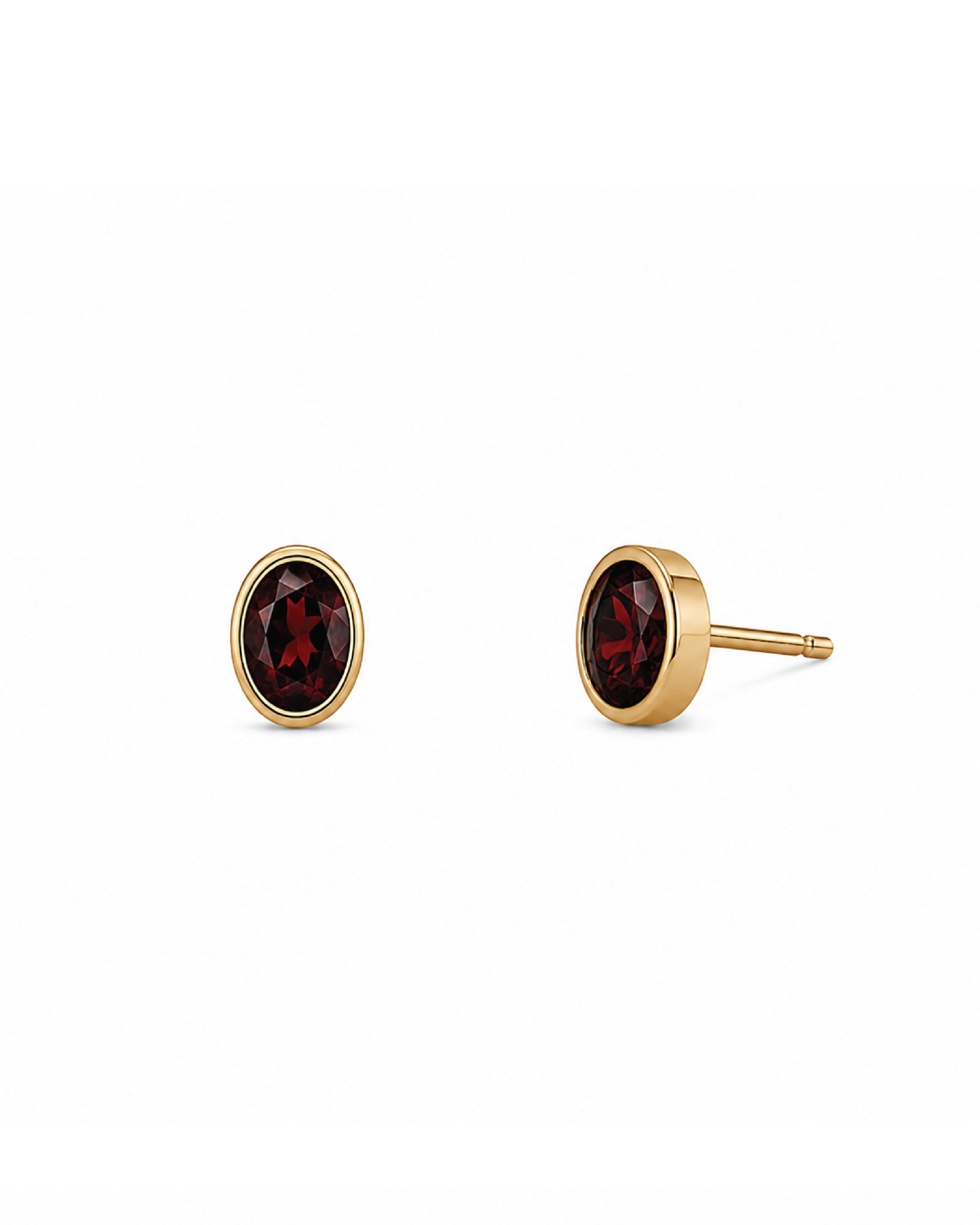Oval Garnet Bezel Studs