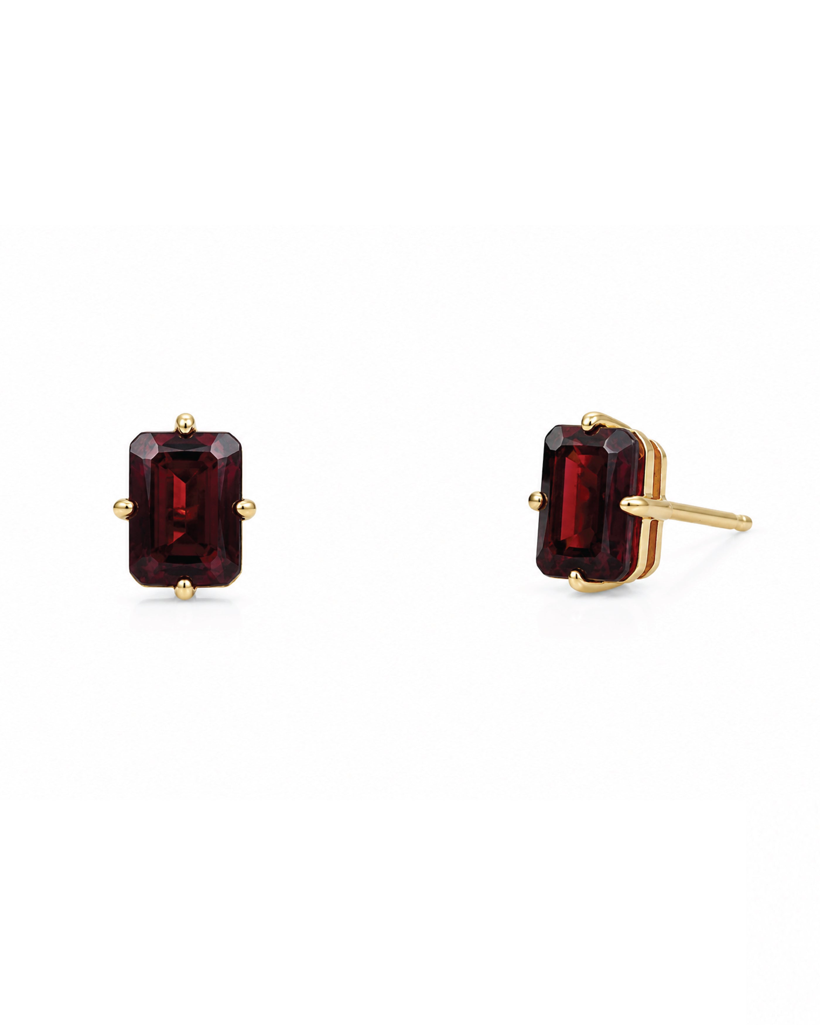Emerald Cut Garnet Studs