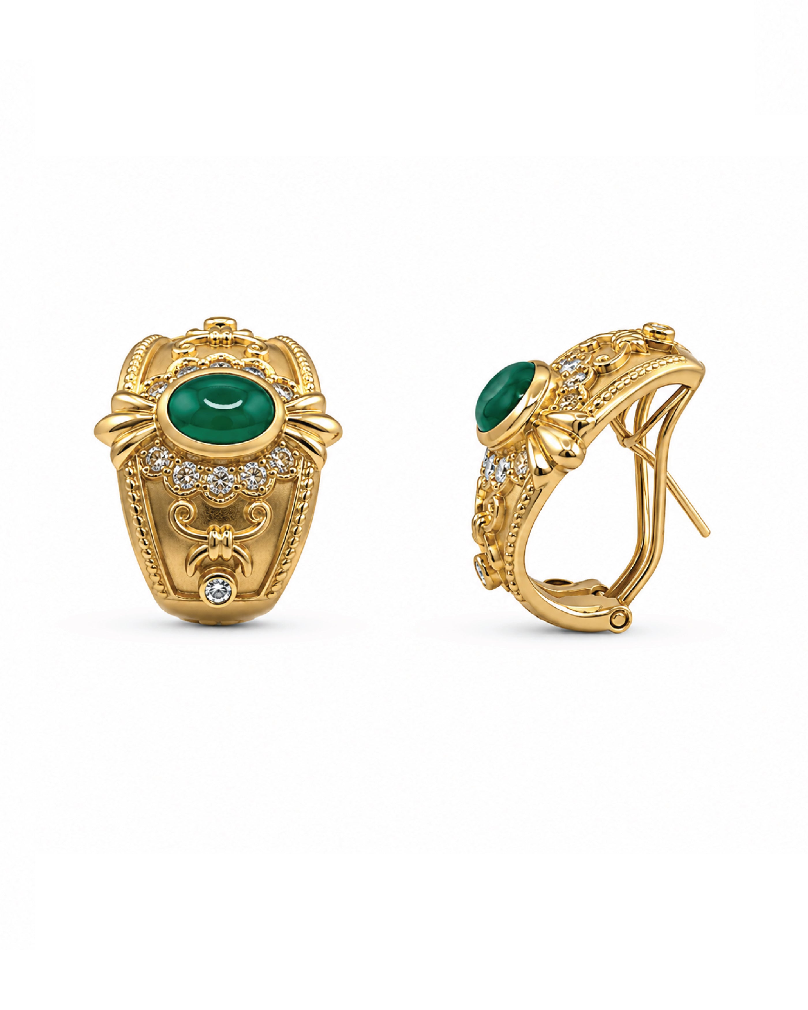 Vintage Emerald Cabochon Earrings