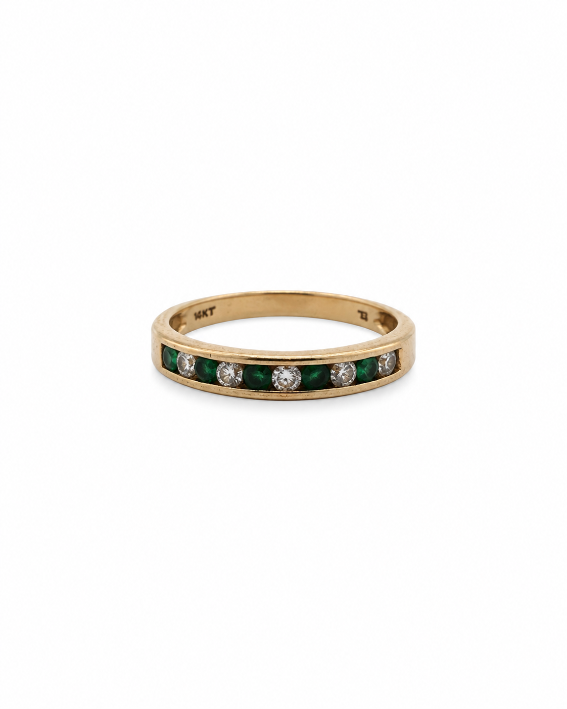 Vintage Emerald and Diamond Channel Set Band