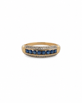 Vintage blue sapphire and diamond channel ring in 14K yellow gold by Alexandra Mann Jewelry