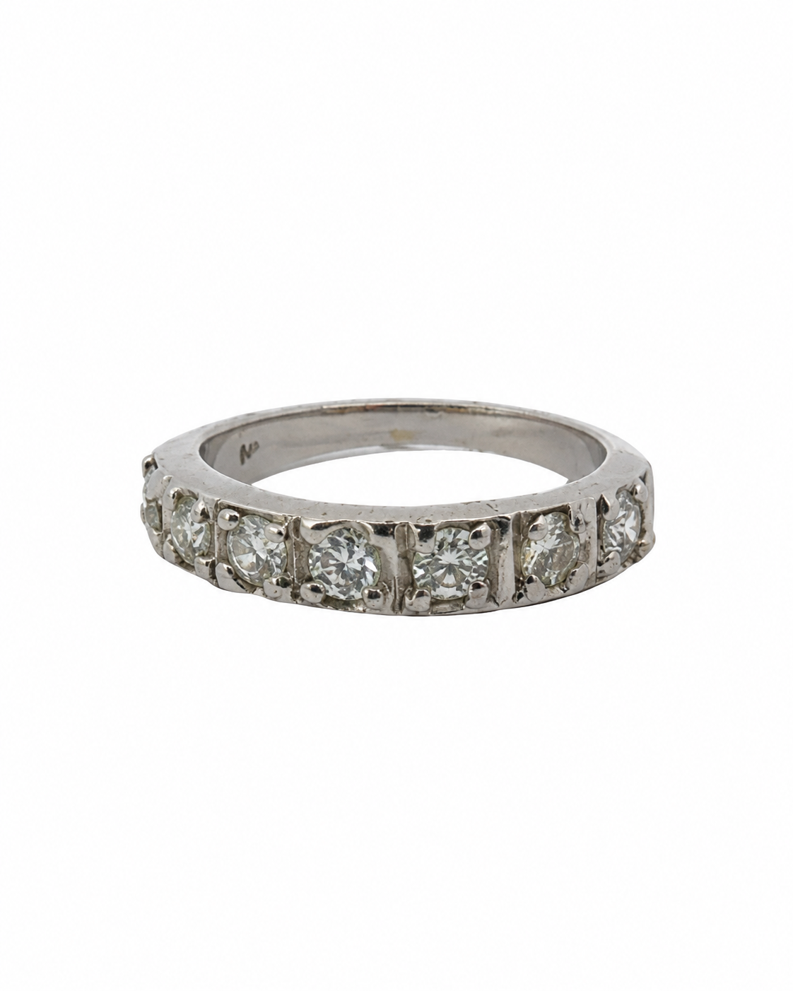 Vintage round diamond band in 14K white gold by Alexandra Mann Jewelry