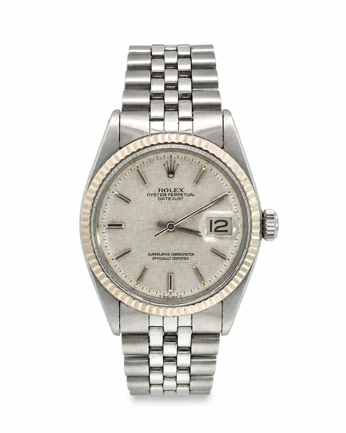 1973 Rolex Datejust Stainless Steel Linen Fluted Bezel Dial Jubilee Bracelet