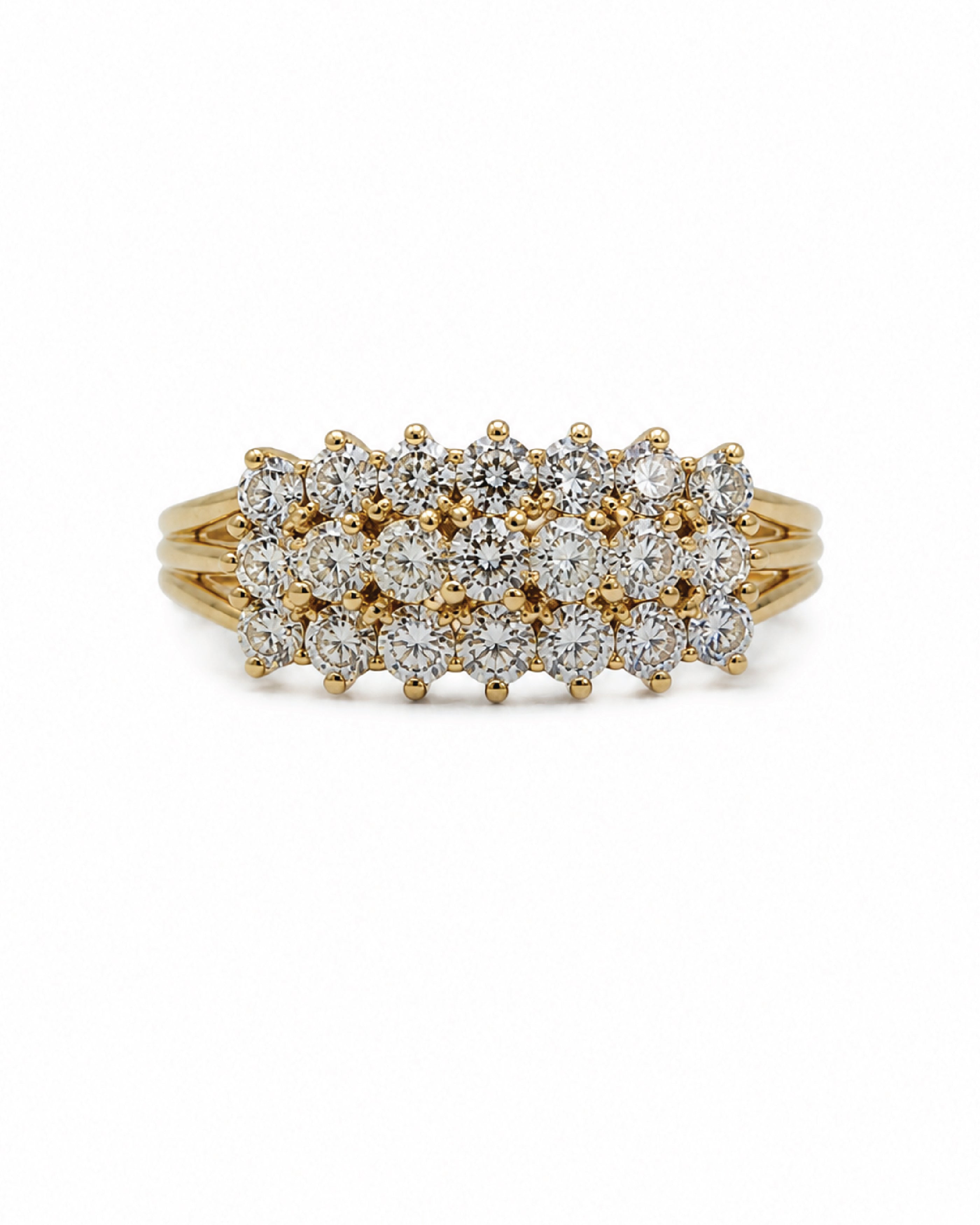 Vintage 14k gold three row diamond cluster ring