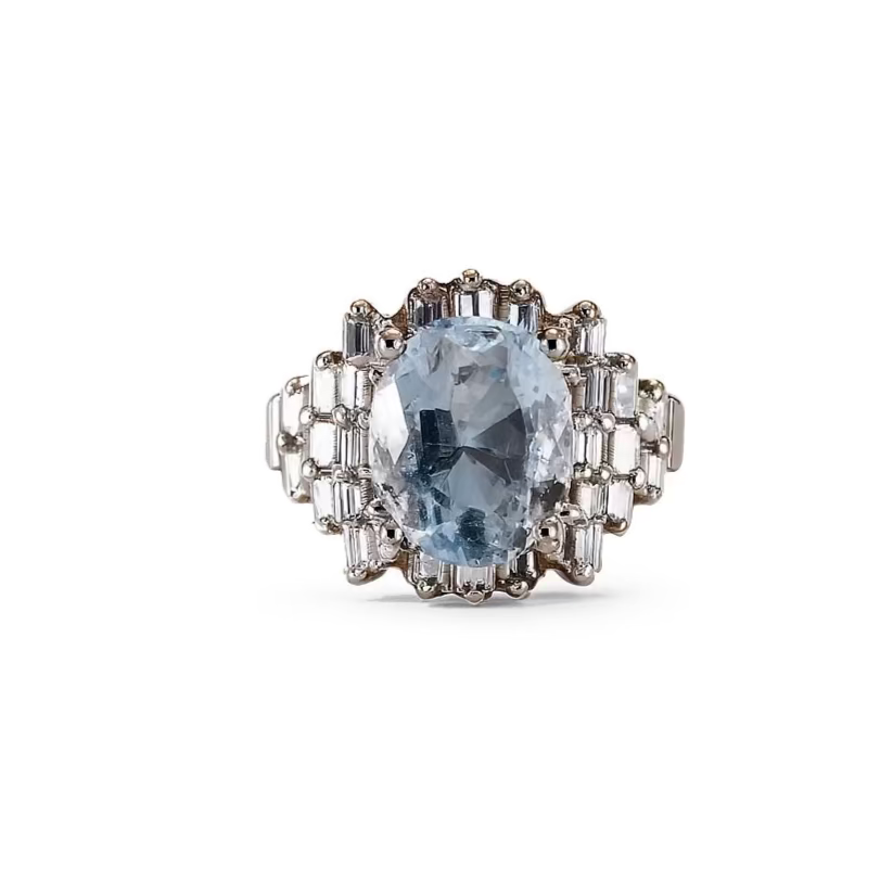 Vintage Aquamarine and Baguette Ring
