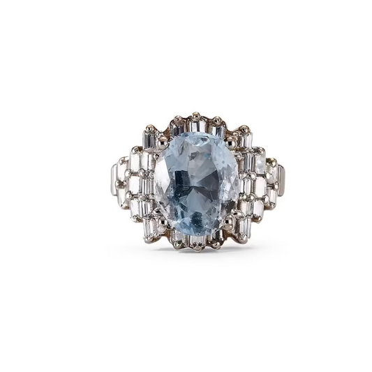 Vintage Aquamarine and Baguette Ring