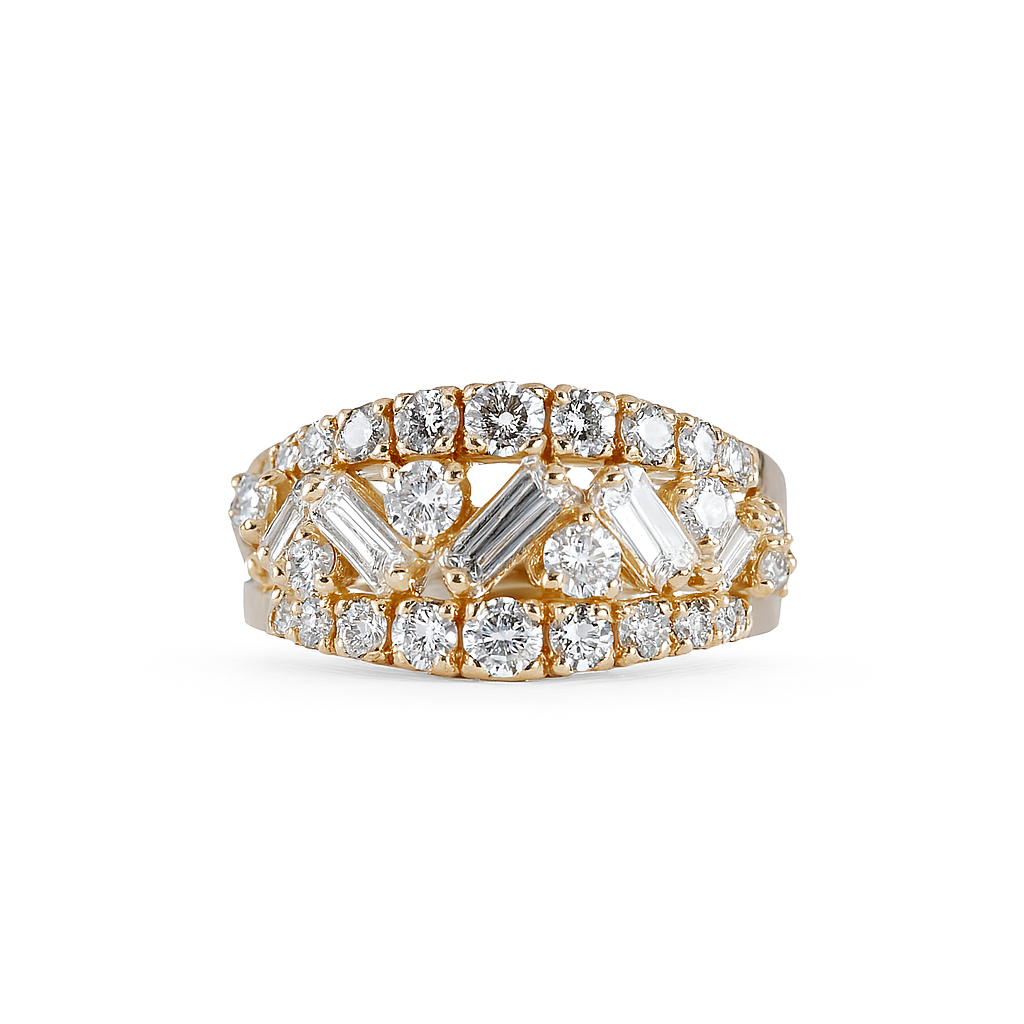 Gold and diamond ring on a white background