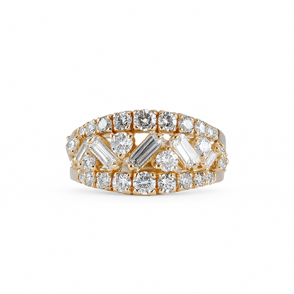 Gold and diamond ring on a white background