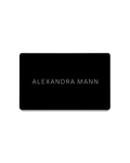 Black card with 'ALEXANDRA MANN' text on a white background