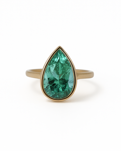 Pear Shaped Emerald Bezel Set Ring