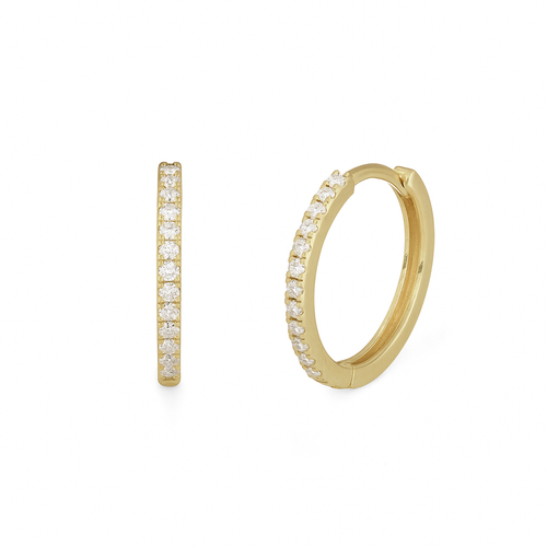 Pave Huggie Hoops in 14K Gold, alternate view 1