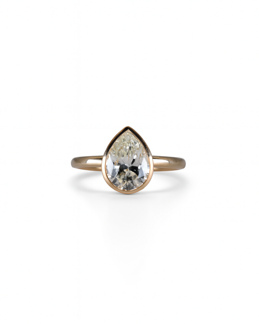 Pear Shaped Bezel Set Solitaire Engagment Ring