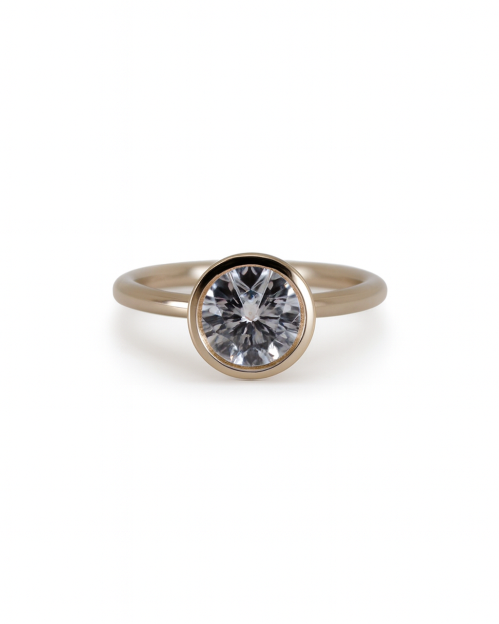 1.42ct Round Bezel Solitaire Engagement Ring in 18K Yellow Gold by Alexandra Mann Jewelry