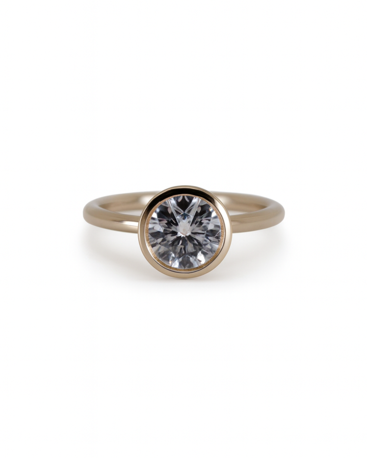 1.42ct Round Bezel Solitaire Engagement Ring in 18K Yellow Gold by Alexandra Mann Jewelry