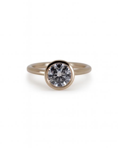 1.42ct Round Bezel Solitaire Engagement Ring in 18K Yellow Gold by Alexandra Mann Jewelry